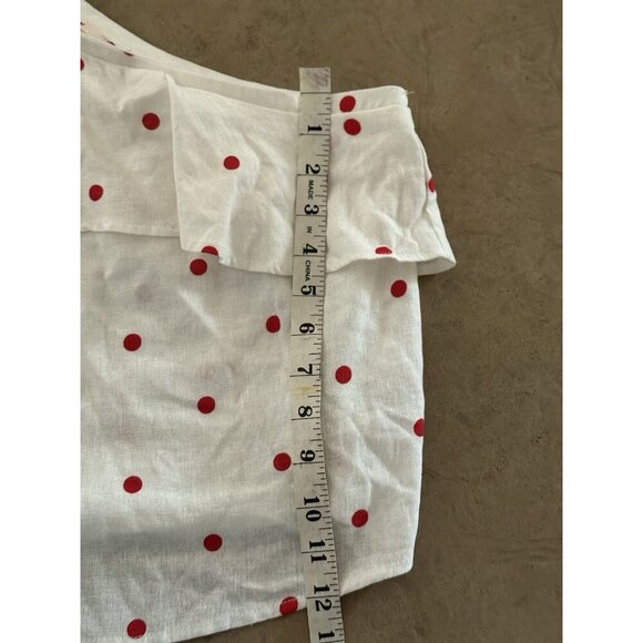Mi Ami Francesca’s Piper Cold Shoulder Red White Polka Dot Ruffle Top Sz S Linen - Picture 8 of 12